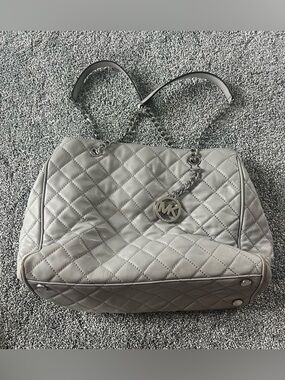 Michael Kors Quilted Shoulder Bag in Gray with MK Charm